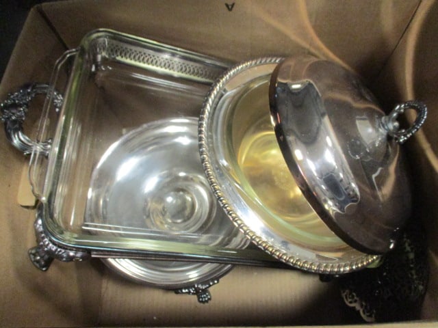 Three Silverplate Serving Dishes/Stands and Trivet: .