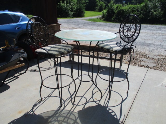 3 Piece Wrought Iron Glass Top Tall Patio Set (1 of 9)