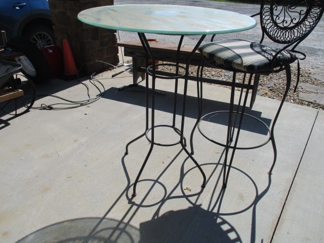 3 Piece Wrought Iron Glass Top Tall Patio Set - 7