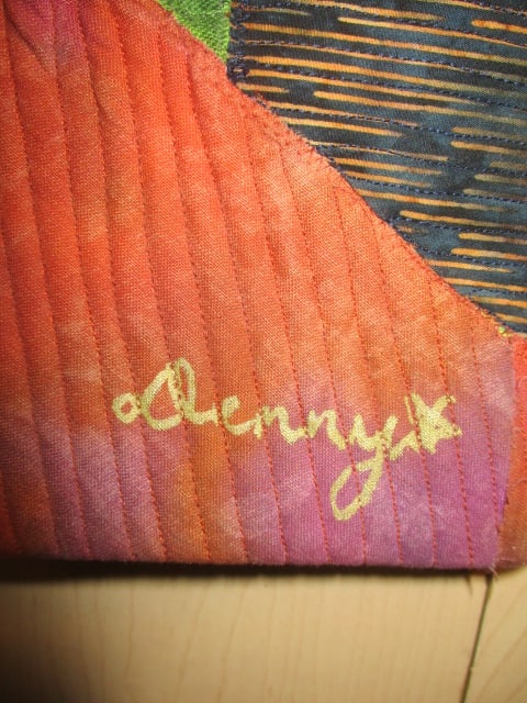 Handmade Vibrant Dyed Quilted Wall Hanging - Signed "Denny" - 4
