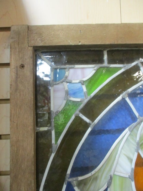 Vintage Stained Glass Panel with Wood Frame - 2