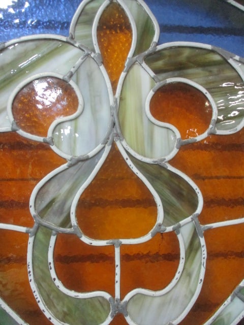 Vintage Stained Glass Panel with Wood Frame - 3