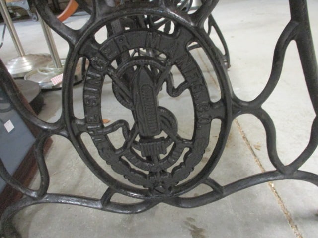 Vintage Wrought Iron Singer Sewing Machine Base with Thick Wood Top - 4