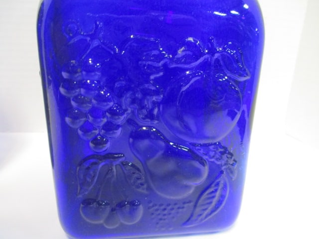 Italian "Farm Products" Cobalt Blue Glass Canister and Set of 3 Blue Glass Canisters - 2