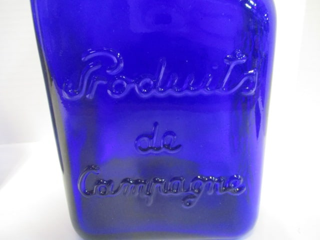 Italian "Farm Products" Cobalt Blue Glass Canister and Set of 3 Blue Glass Canisters - 3