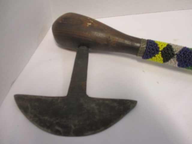 Vintage Handmade Native American Style Tomahawk with Beaded Wood Handle - 4