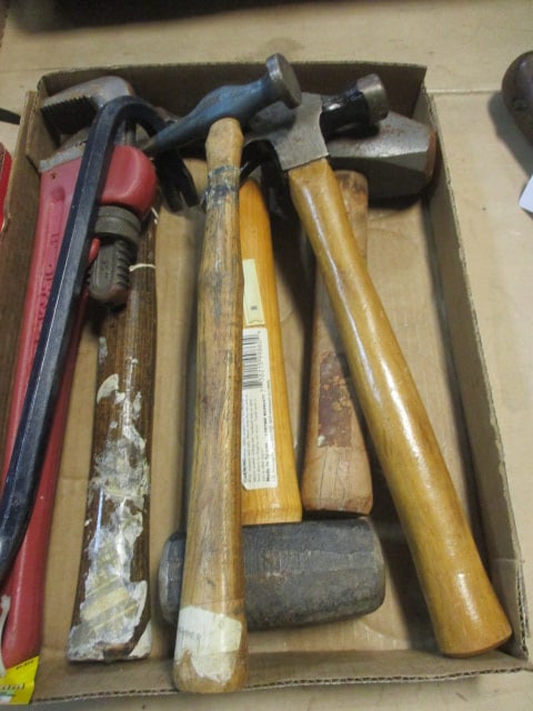 Lot of Hammers, Wrench, and Crowbar: see pictures and preview for selection and condition