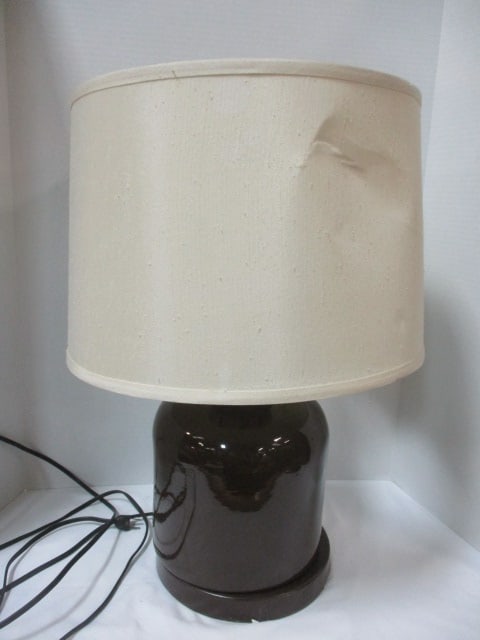 Brown Ceramic Lamp with Textured Shade: 22"