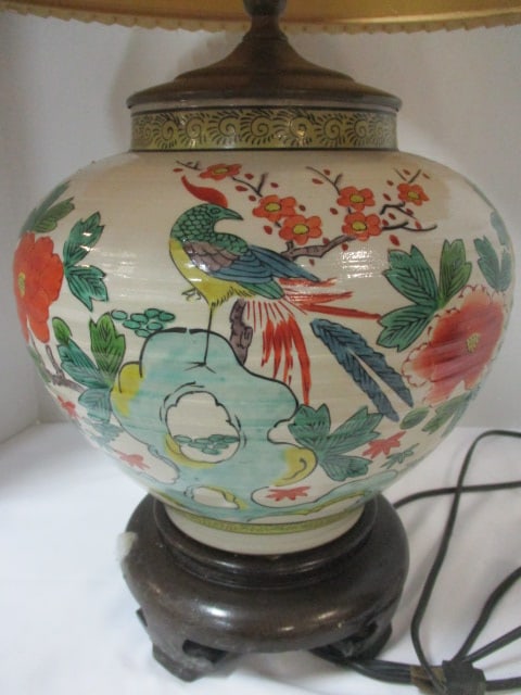 Chinoiserie Style Porcelain Ginger Jar Table Lamp with Pleated Shade - 2
