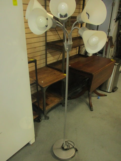 Contemporary Brushed Steel Gooseneck 5-Light Floor Lamp: 64", Local Pickup Only
