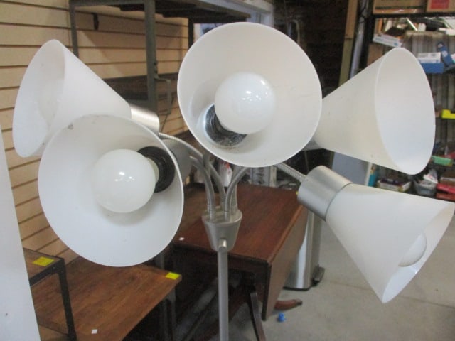Contemporary Brushed Steel Gooseneck 5-Light Floor Lamp - 2