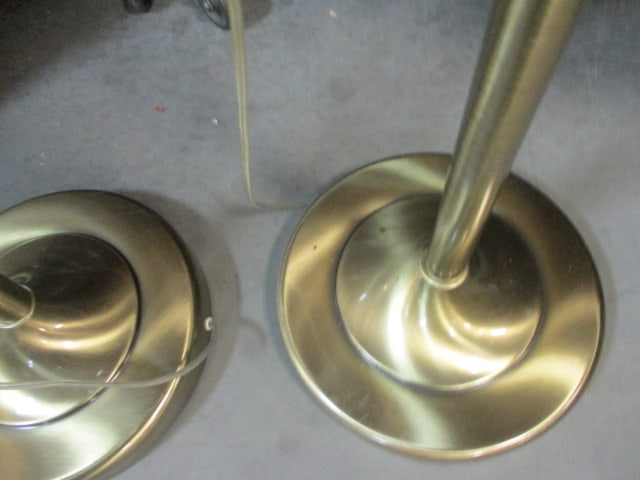 2 Brushed Gold Metal Torchiere with Gooseneck Reading Light Floor Lamps - 6