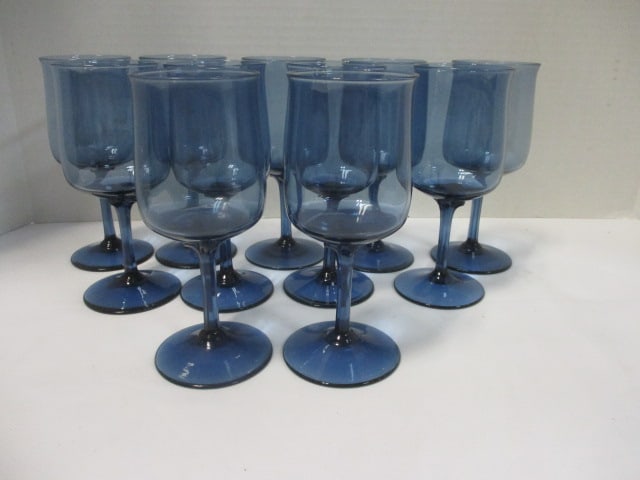 Set of 11 Lenox Blue Mist Crystal Stem Glasses: 6 1/2" each