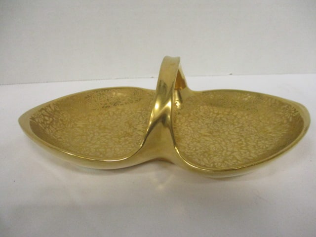 Vintage Wheeler Gold China Handled Candy Dish: 8", marked "1062"