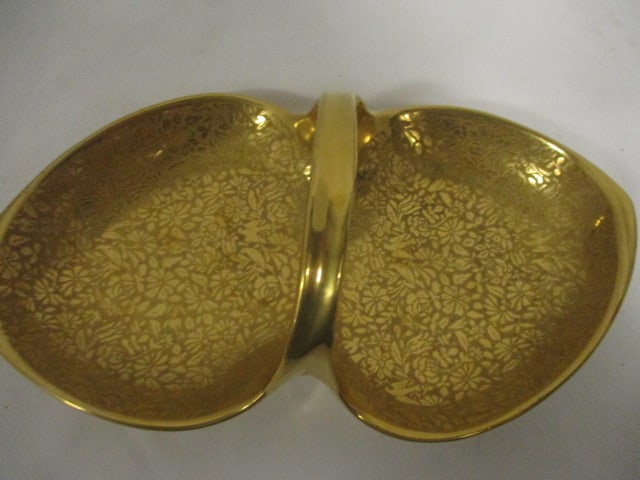 Vintage Wheeler Gold China Handled Candy Dish - 2