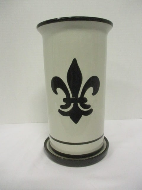 Louisville Stoneware "Fleur-de-lis" Wine Cooler and Saucer: 10 3/4"