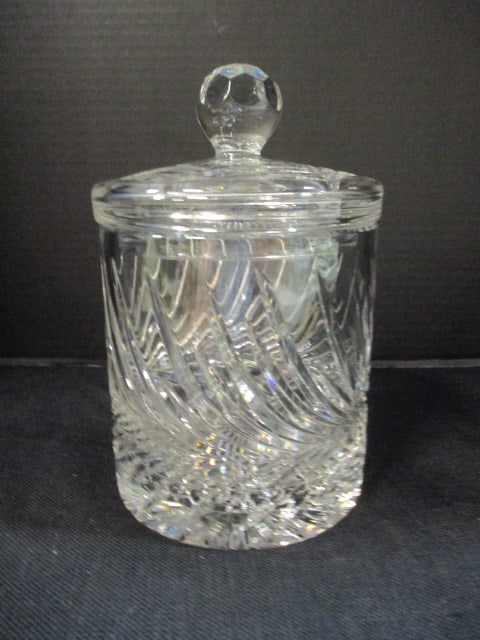 Vintage Cut Glass Crystal Biscuit Jar: 9"