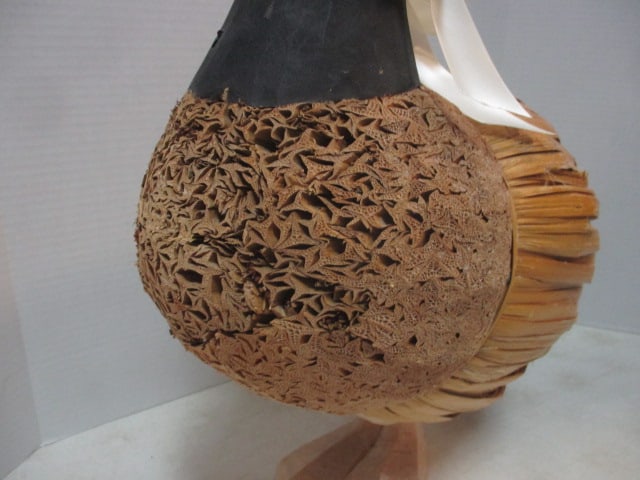 2 Folk Art Carved Wood, Cork, and Straw Decorative Duck Decoys - 4