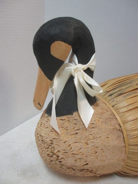 2 Folk Art Carved Wood, Cork, and Straw Decorative Duck Decoys - 9