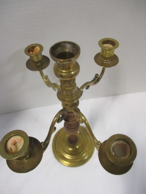Vintage Brass and Wood 5-Holder Candelabra - 2