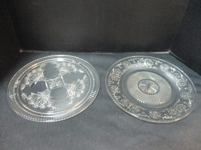 2 Vintage Pressed Glass Cake Plates/Platters: 11 1/2" each