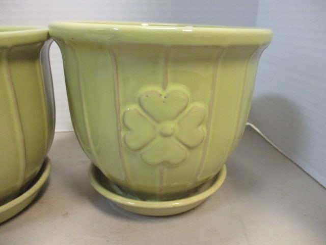 3 New England Pottery Glazed Green Ceramic Flower Pots - 2