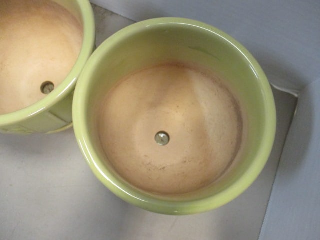 3 New England Pottery Glazed Green Ceramic Flower Pots - 3