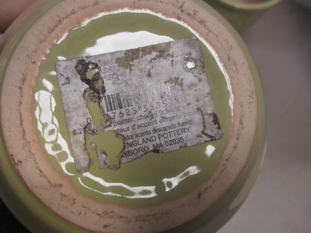 3 New England Pottery Glazed Green Ceramic Flower Pots - 4