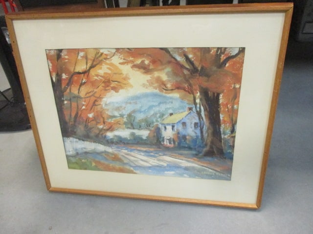 Framed and Matted "Autumn Landscape" by George Bethke Watercolor Artwork: 25 1/2" x 20 3/4"