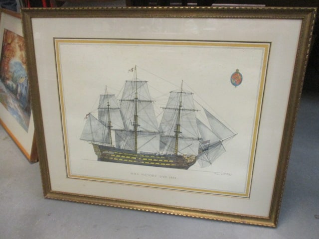Vintage Framed and Matted "H.M.S. Victory 1765-1869" Artwork: 29 1/2" x 23 3/4"