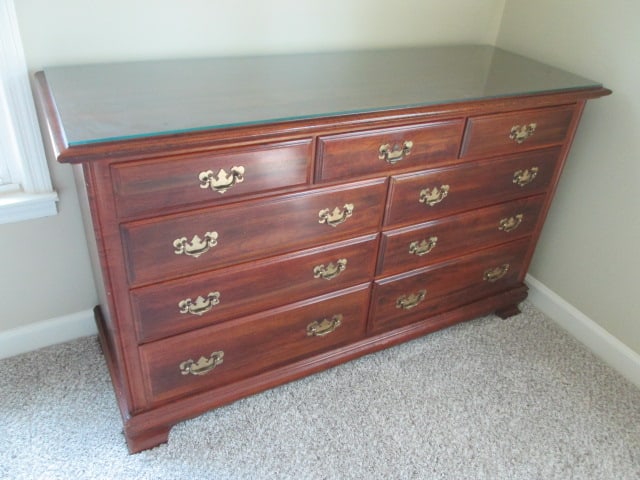 Cherry Colonial Revival Style Double Dresser with Glass Top Protector (1 of 4)
