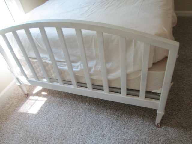 Vintage Painted White Full Size Metal Slat Bed with Metal Rails - 2