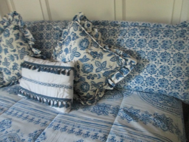 Like New Blue & White King Size Comforter Set with Accent Pillows - 3