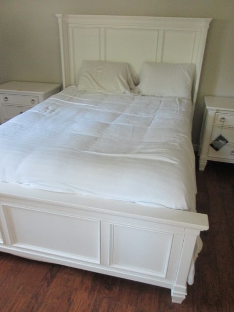 Like New Ashley White Millenium Collection Queen Size Bed with Wood Rails (1 of 6)