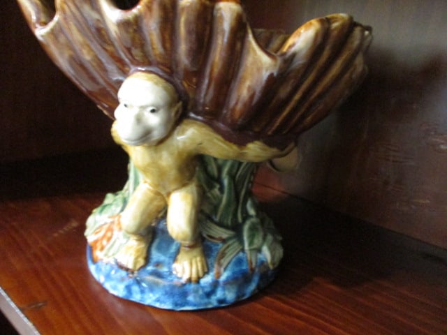 Three Hands Corp. Majolica Pottery Monkey Centerpiece - 3