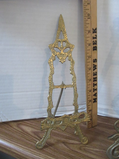 Two Brass Table Top Easels and Wrought Metal Book Stand - 2