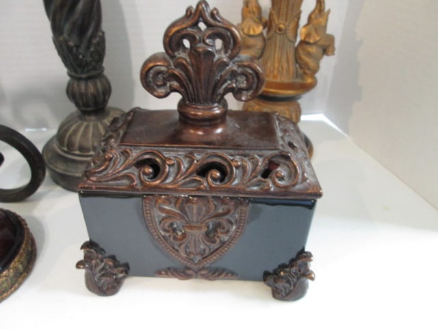 Four Pillar Candle Holders and Ceramic and Sculpted Candy Dish - 2
