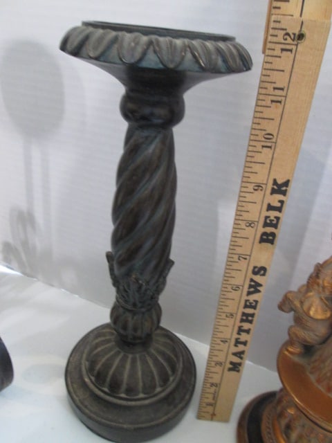 Four Pillar Candle Holders and Ceramic and Sculpted Candy Dish - 5
