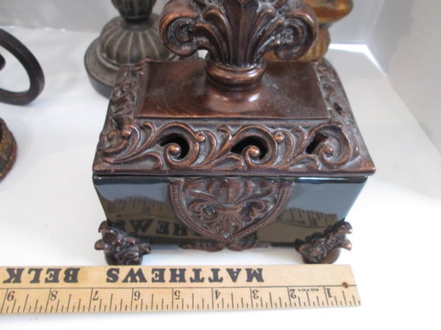 Four Pillar Candle Holders and Ceramic and Sculpted Candy Dish - 6