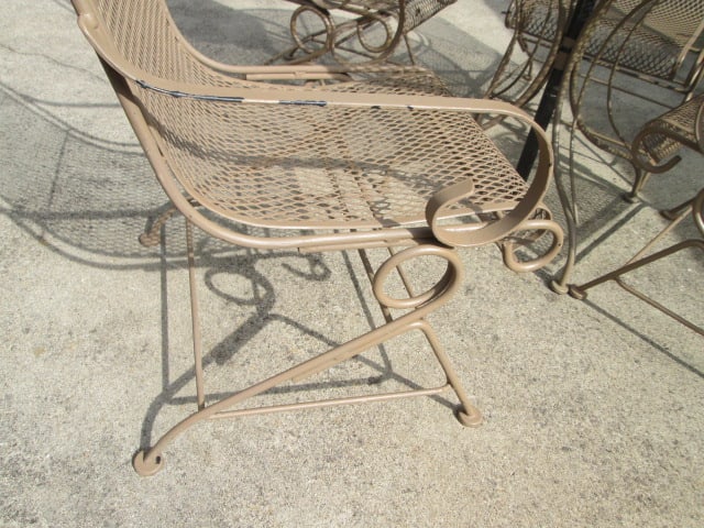 5 Piece Beige Metal Mesh Patio Set with Umbrella - 3