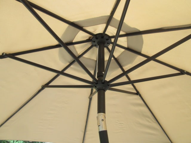5 Piece Beige Metal Mesh Patio Set with Umbrella - 5