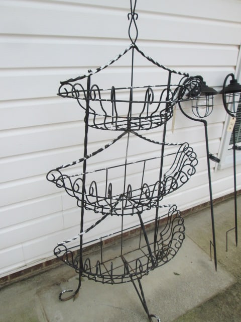 Wrought Wire Painted Black 3 Tier Demilune Planter Stand - 2