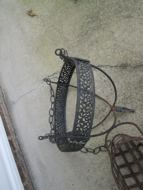 Black Wrought Iron Pot Hanger, Woven Metal Planter and Medium Size Lightweight Planter - 2