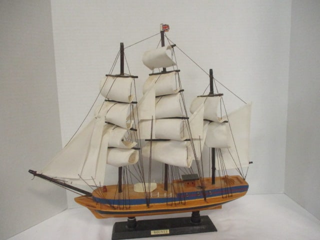 Vintage "HMS Endeavour" Wooden Model British Ship: 20" x 18"