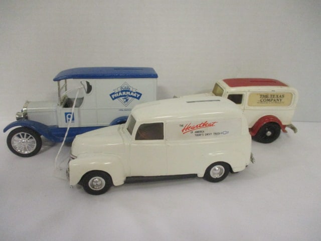 3 Vintage Ertl Delivery Trucks Die Cast Metal Banks - 1/25 Scale: .