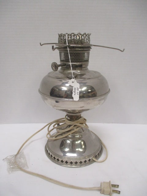 Vintage Rayo Nickel Plated Electricfied Oil Lamp: 13", no chimney or shade