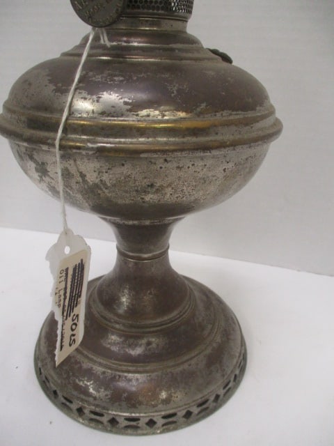 Vintage Aladdin Nickel Plated Kerosene Oil Lamp with Glass Chimney - 2