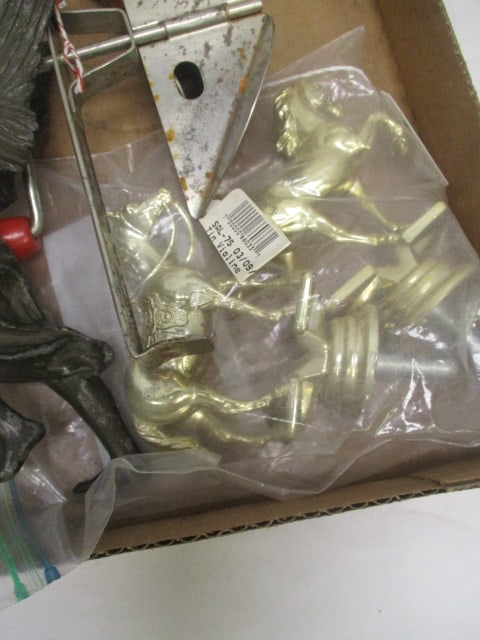 Lot of Trophy Toppers, Cast Iron Figurine, Salt Shakers, Tin Violin Toy, etc. - 3