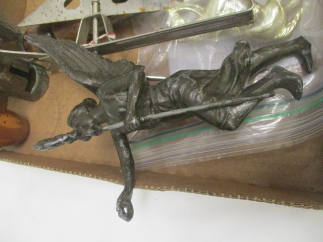 Lot of Trophy Toppers, Cast Iron Figurine, Salt Shakers, Tin Violin Toy, etc. - 4