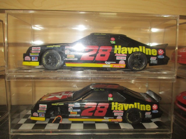 2 Racing Champions "Ernie Irvan #28" Die Cast Model Cars in Plastic Display: Cases - 1/24 Scale, one is missing front wheel